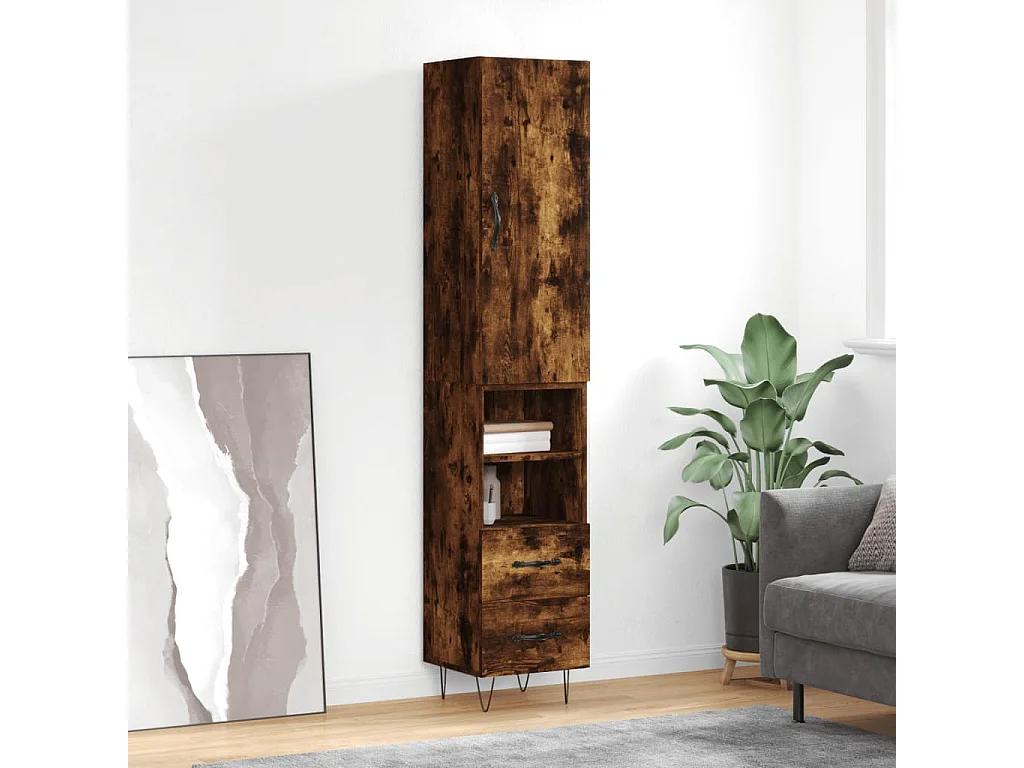 Buffet haut Chêne fumé 34,5x34x180 cm Bois d'ingénierie