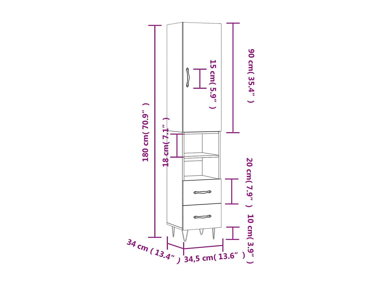 Buffet haut Chêne fumé 34,5x34x180 cm Bois d'ingénierie
