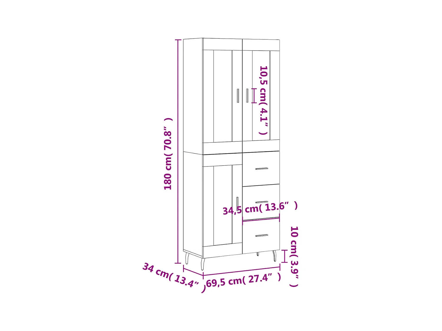 Buffet haut Chêne sonoma 69,5x34x180 cm Bois d'ingénierie