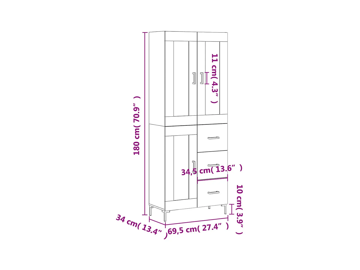 Buffet haut Chêne sonoma 69,5x34x180 cm Bois d'ingénierie