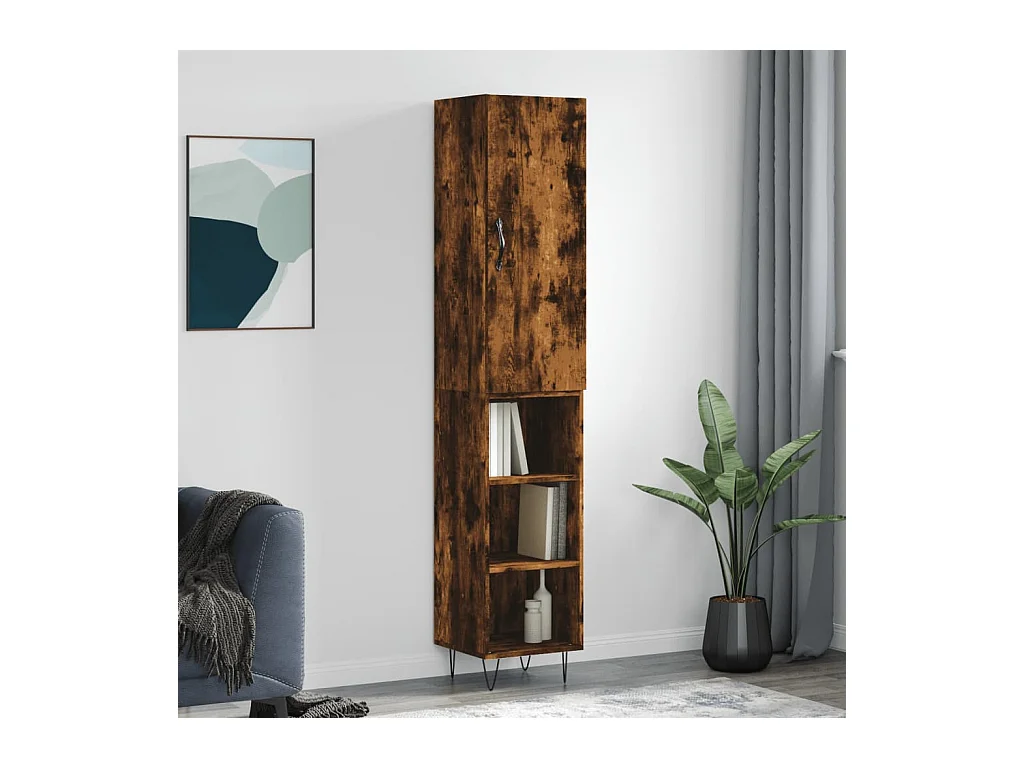 Buffet haut Chêne fumé 34,5x34x180 cm Bois d'ingénierie