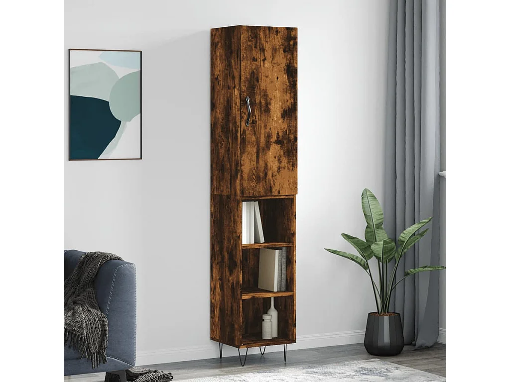 Buffet haut Chêne fumé 34,5x34x180 cm Bois d'ingénierie