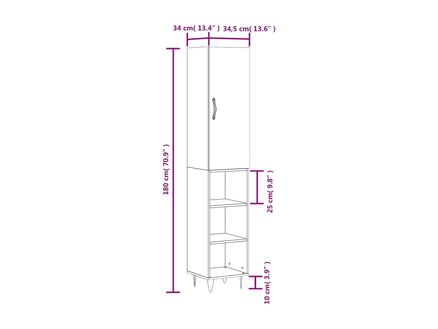 Buffet haut Chêne fumé 34,5x34x180 cm Bois d'ingénierie