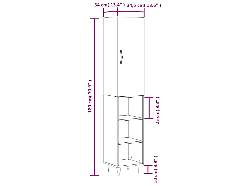 Buffet haut Chêne fumé 34,5x34x180 cm Bois d'ingénierie
