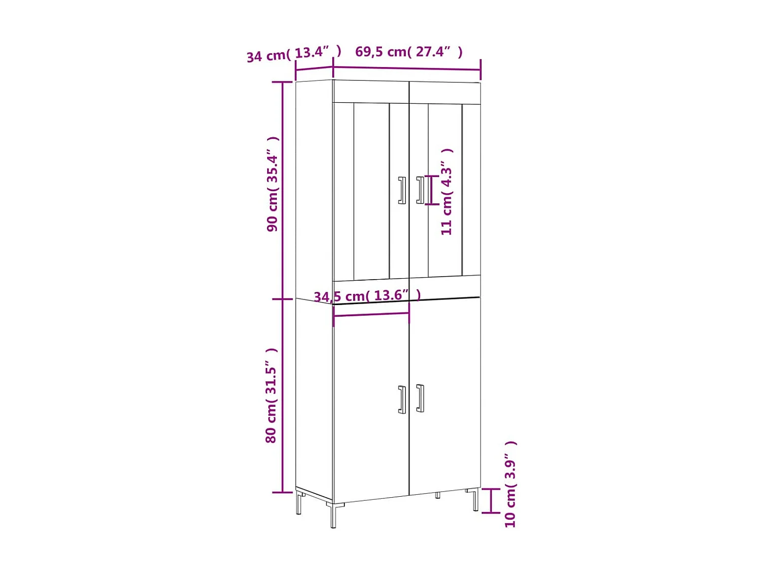 Hoge kast 69,5x34x180 cm bewerkt hout sonoma eikenkleurig