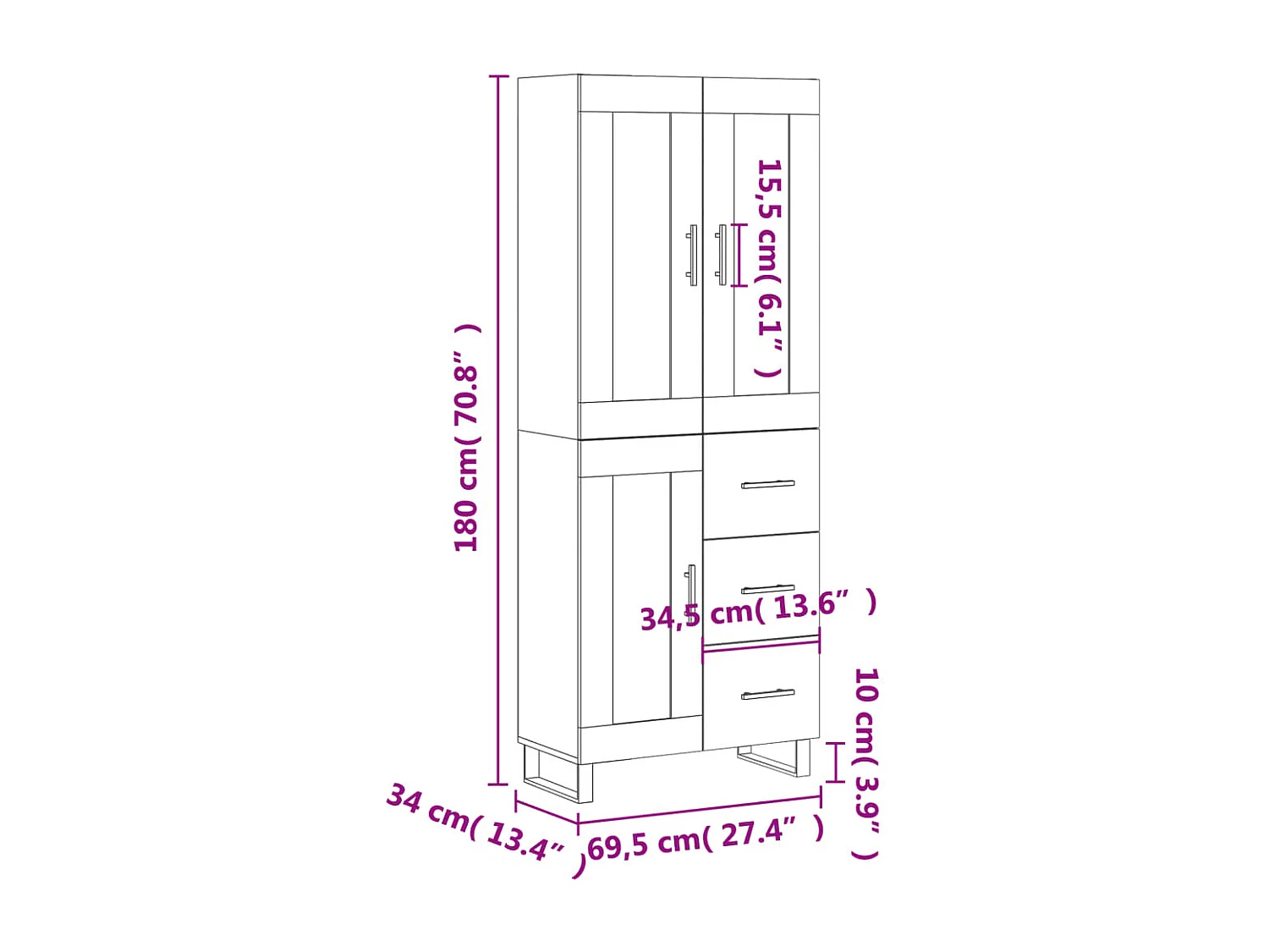 Buffet haut Chêne sonoma 69,5x34x180 cm Bois d'ingénierie