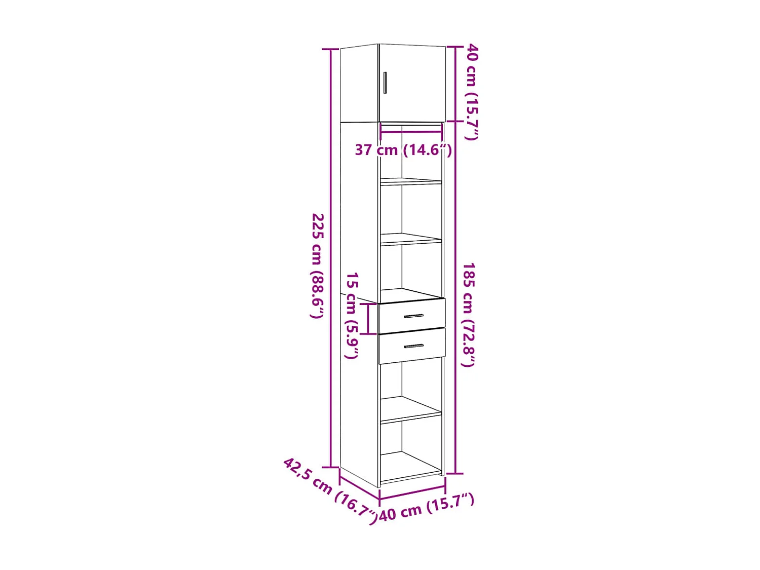 Armoire de rangement mince chêne marron 40x42,5x225 cm