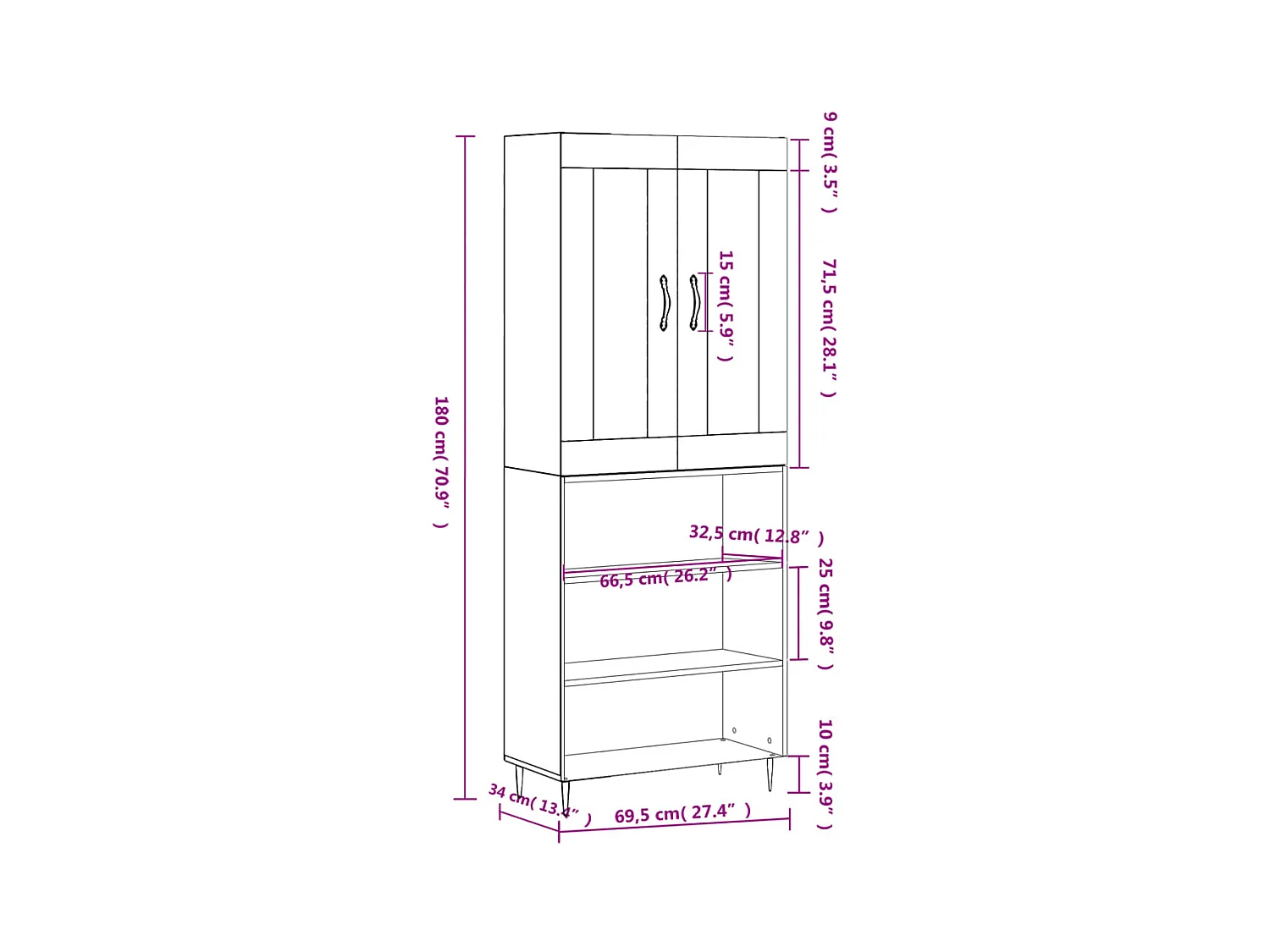 Buffet haut Sonoma gris 69,5x34x180 cm Bois d'ingénierie