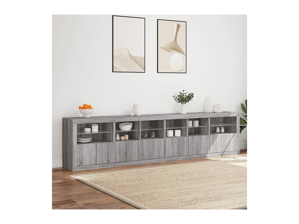 Buffet avec lumières LED sonoma gris 283x37x67 cm