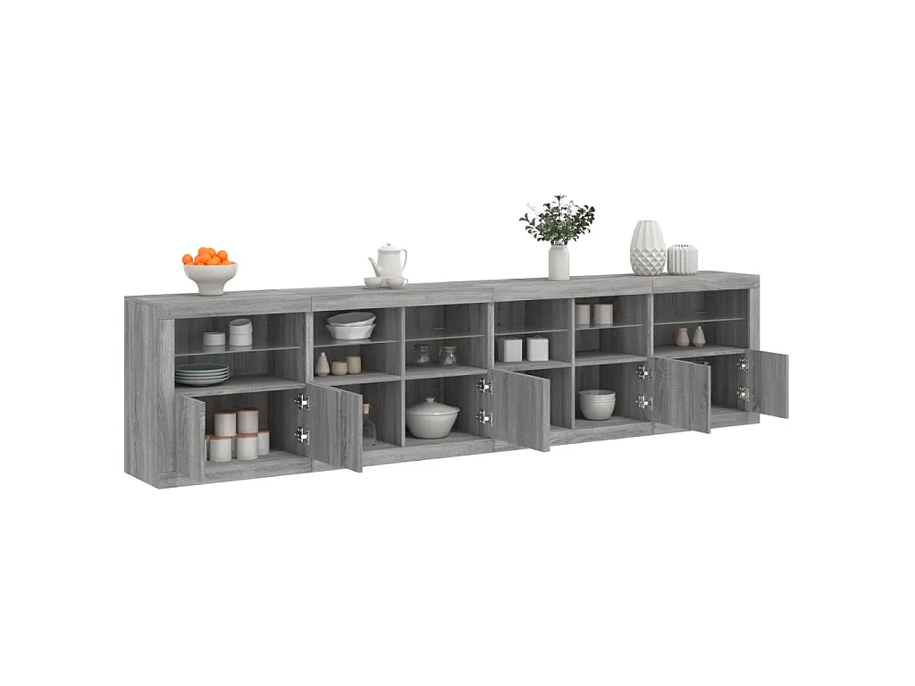 Aparador con luces LED gris Sonoma 283x37x67 cm