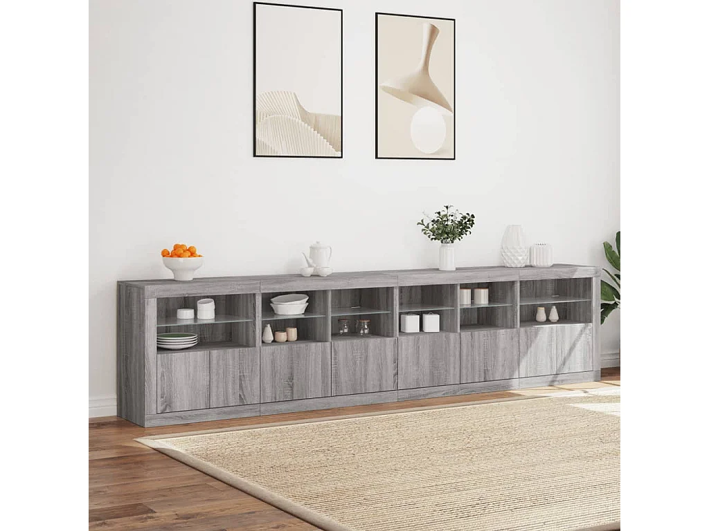 Aparador con luces LED gris Sonoma 283x37x67 cm