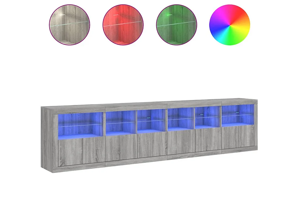 Aparador con luces LED gris Sonoma 283x37x67 cm
