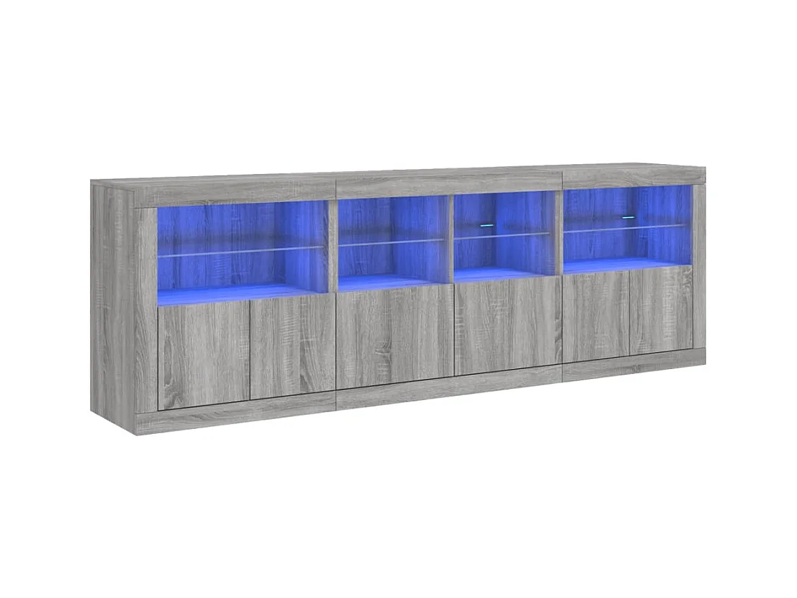 Buffet avec lumières LED sonoma gris 202x37x67 cm