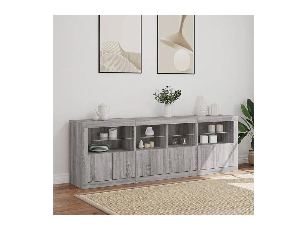 Buffet avec lumières LED sonoma gris 202x37x67 cm