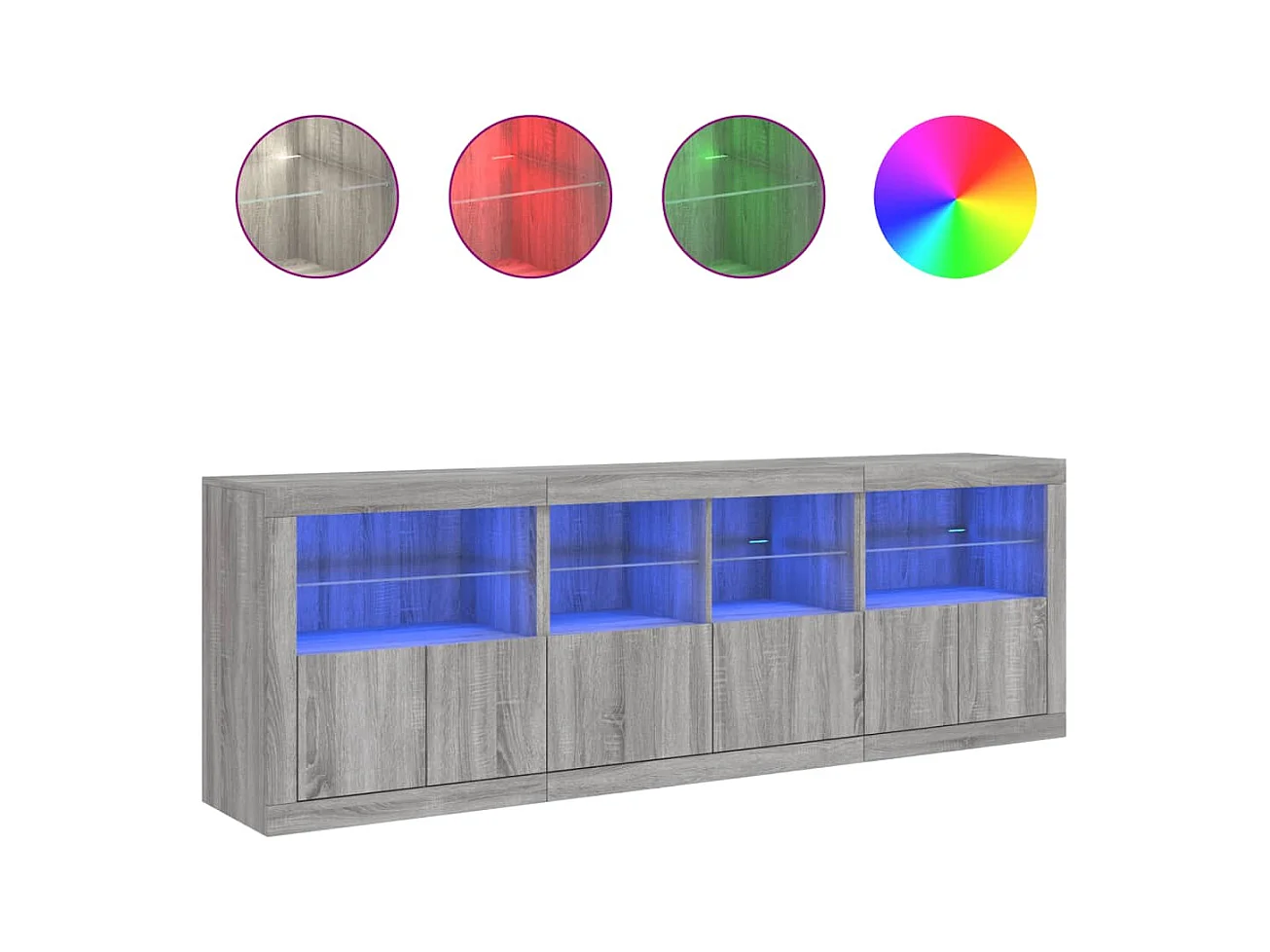 Buffet avec lumières LED sonoma gris 202x37x67 cm