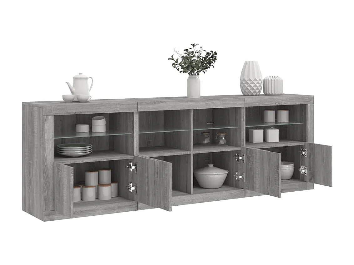 Aparador com luzes LED 202x37x67 cm cinzento sonoma
