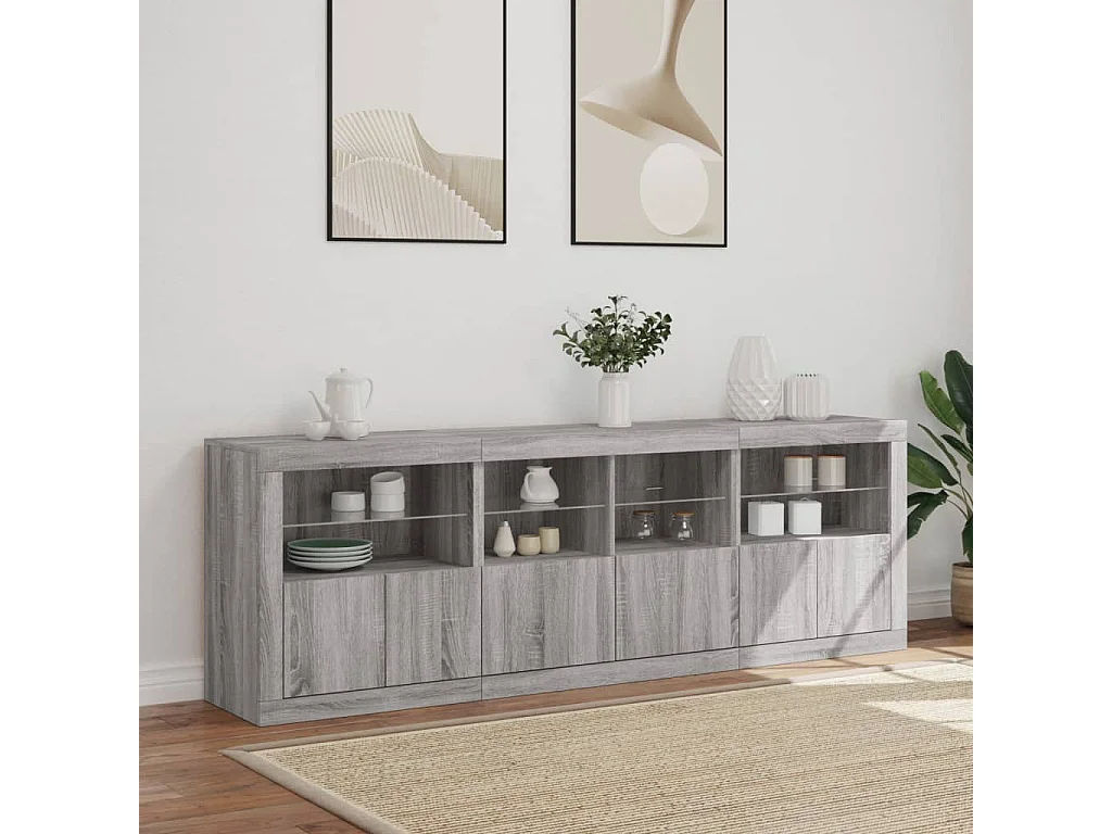 Aparador com luzes LED 202x37x67 cm cinzento sonoma