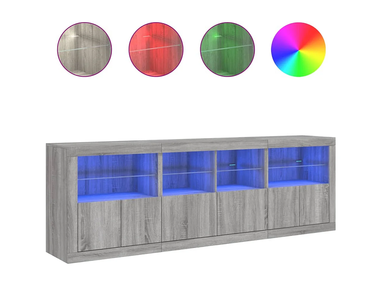 Aparador com luzes LED 202x37x67 cm cinzento sonoma