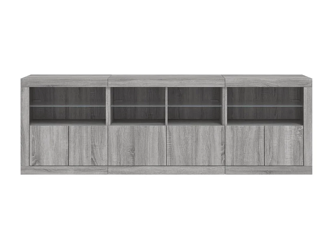Aparador com luzes LED 202x37x67 cm cinzento sonoma