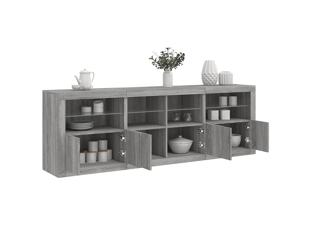 Dressoir met LED-verlichting 202x37x67 cm grijs sonoma eiken