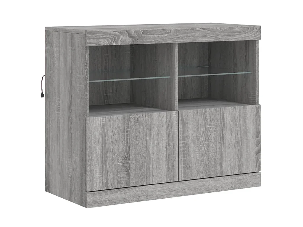 Aparador com luzes LED 202x37x67 cm cinzento sonoma