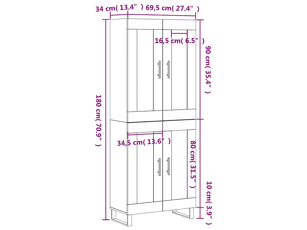 Buffet haut Chêne sonoma 69,5x34x180 cm Bois d'ingénierie