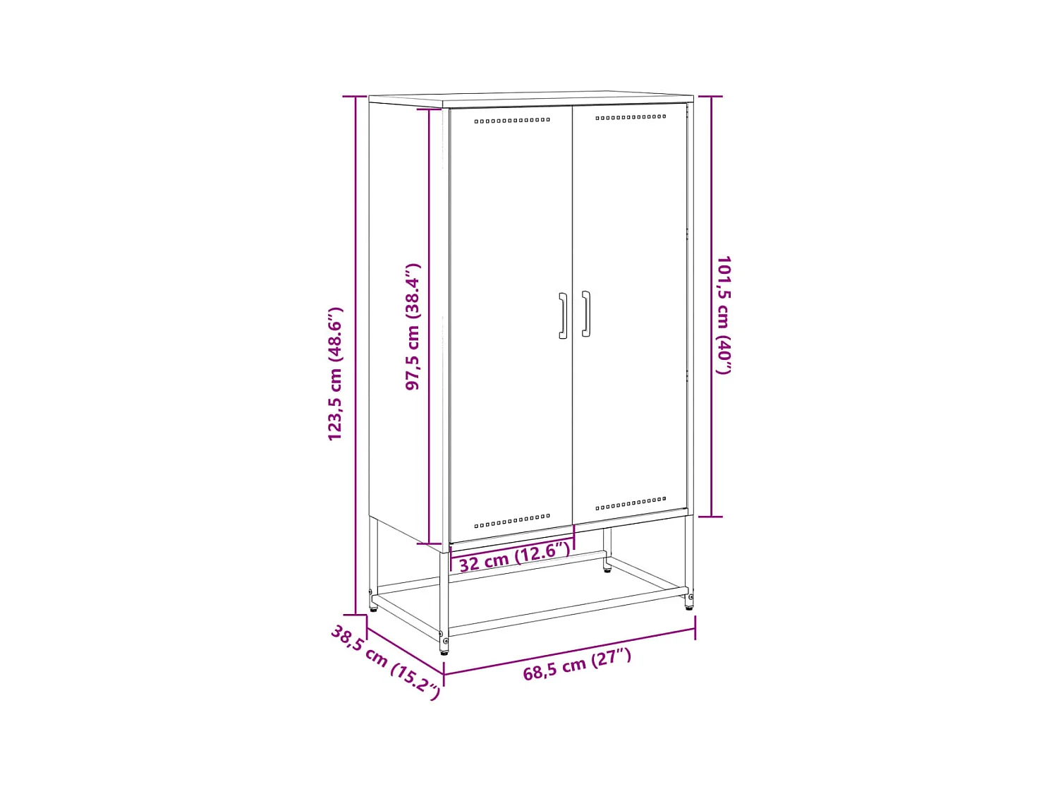 Buffet haut noir 68,5x38,5x123,5 cm acier