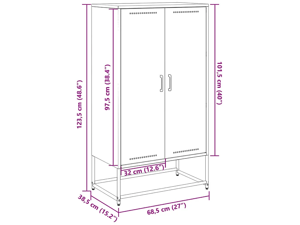 Buffet haut noir 68,5x38,5x123,5 cm acier