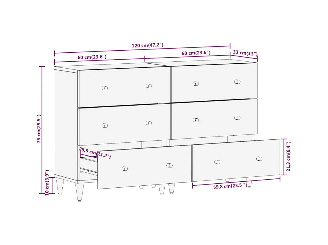 Armoires latérales 2 pcs 60x33x75 cm bois massif de manguier