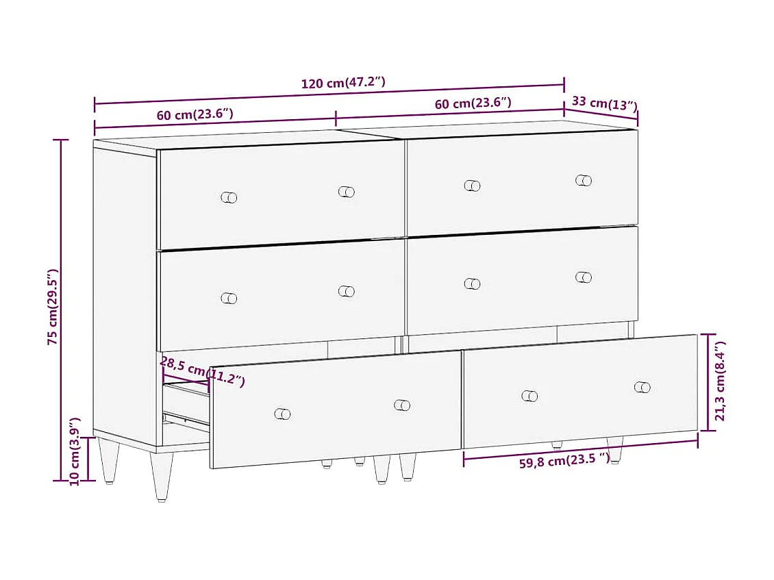 Armoires latérales 2 pcs 60x33x75 cm bois massif de manguier