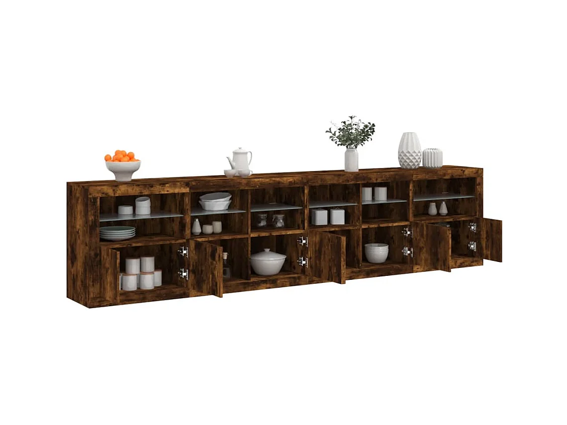 Buffet avec lumières LED chêne fumé 283x37x67 cm