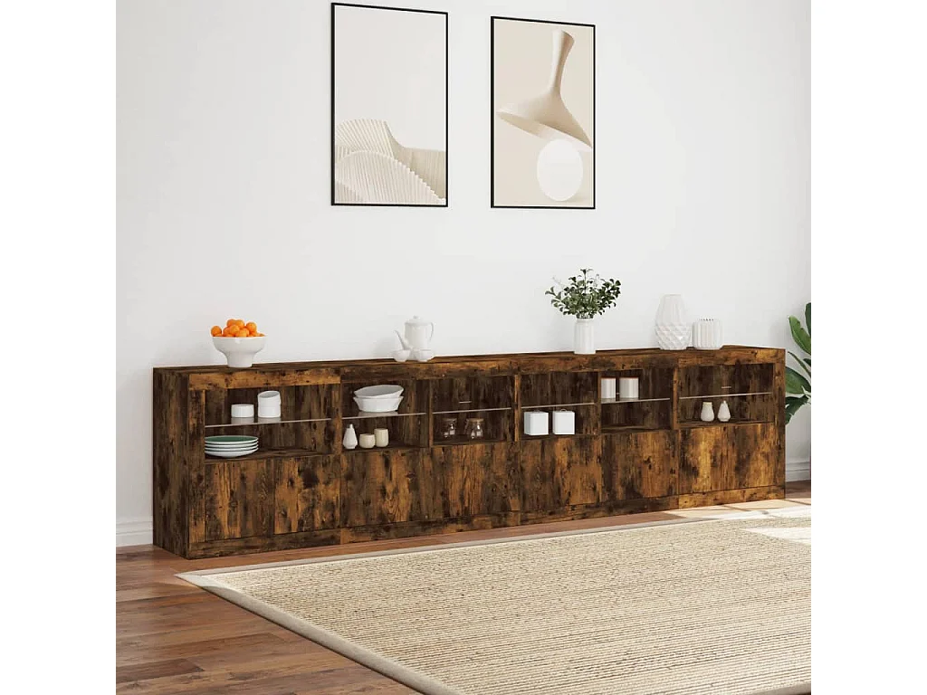 Dressoir met LED-verlichting 283,5x37x67 cm gerookt eikenkleur