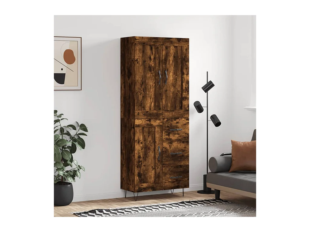 Hoge kast 69,5x34x180 cm bewerkt hout gerookt eikenkleurig