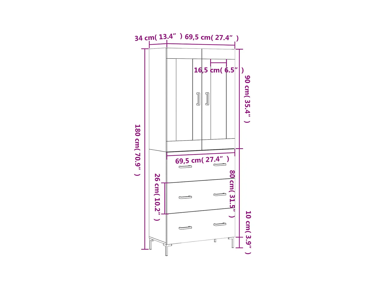 Buffet haut Chêne sonoma 69,5x34x180 cm Bois d'ingénierie