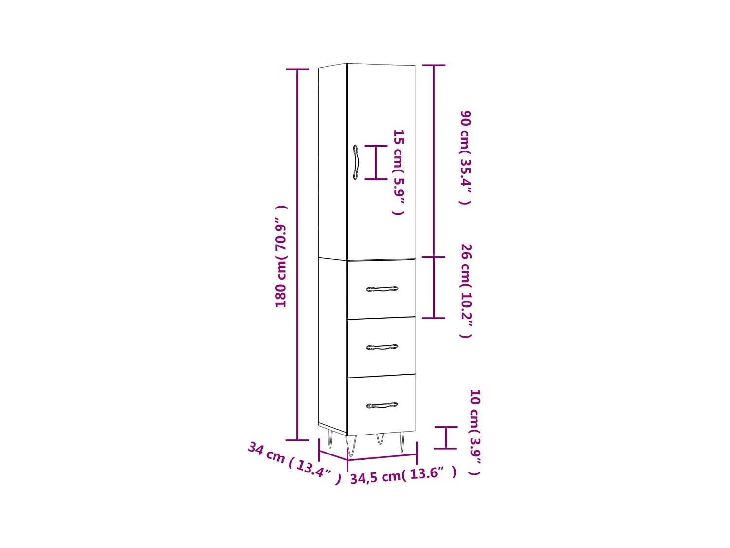 Buffet haut Chêne fumé 34,5x34x180 cm Bois d'ingénierie