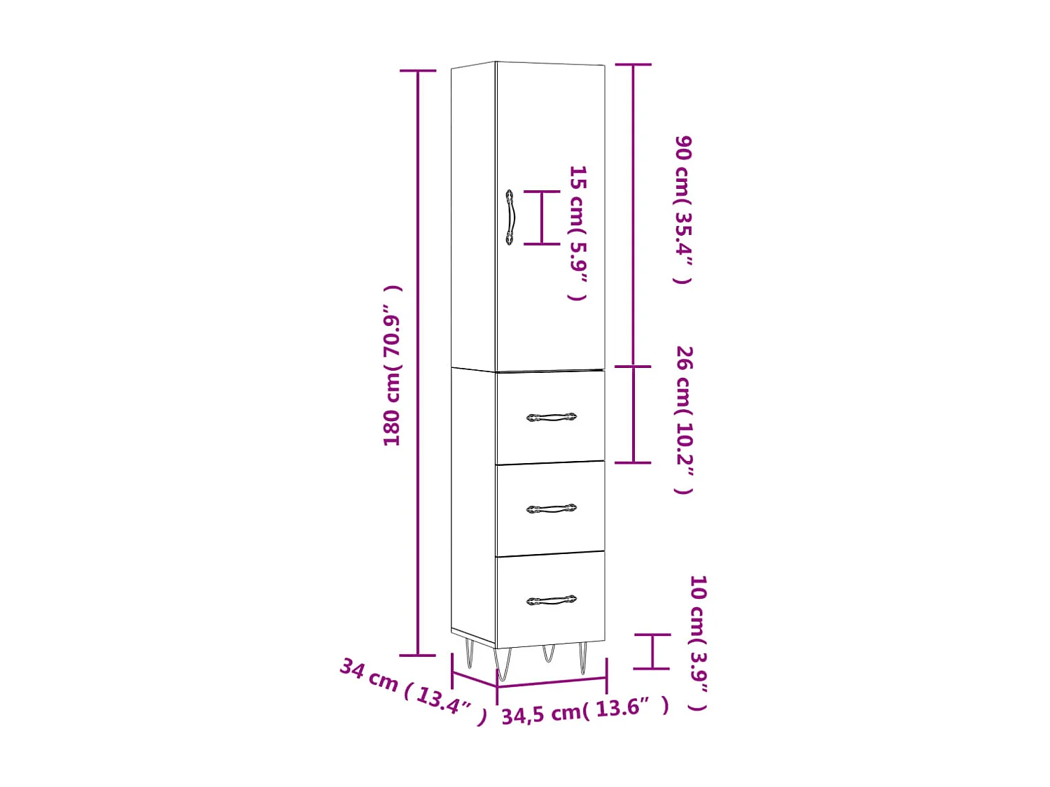Buffet haut Chêne fumé 34,5x34x180 cm Bois d'ingénierie