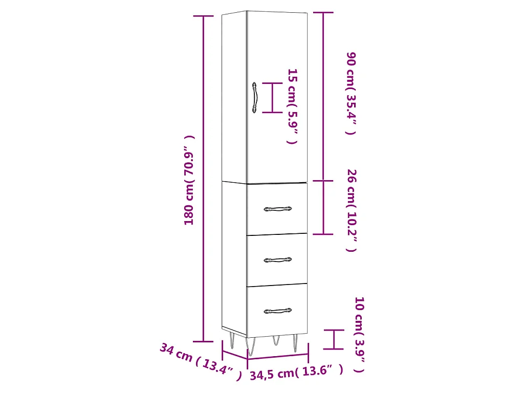 Buffet haut Chêne fumé 34,5x34x180 cm Bois d'ingénierie