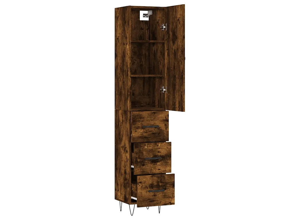 Buffet haut Chêne fumé 34,5x34x180 cm Bois d'ingénierie