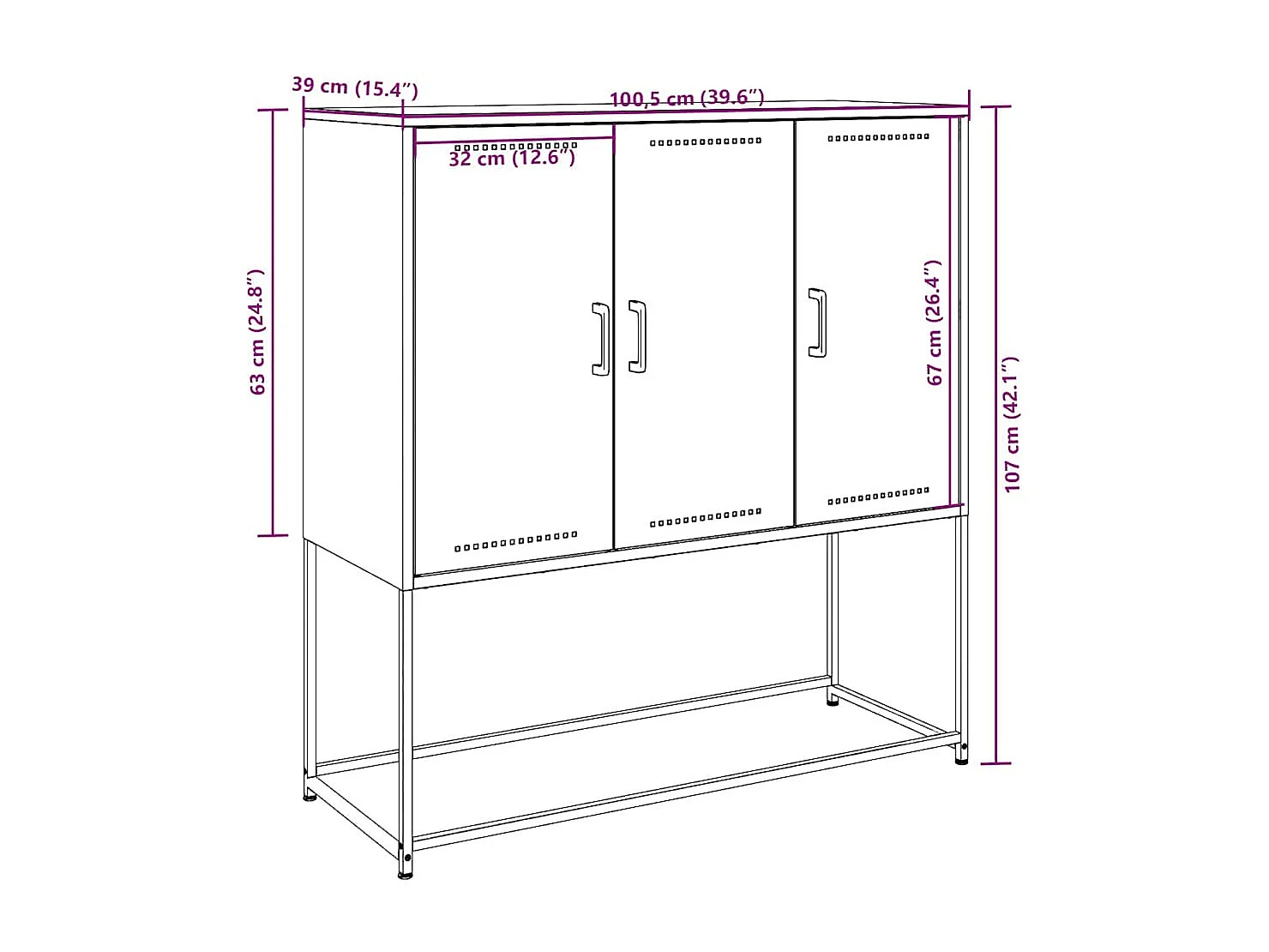 Buffet haut vert olive 100,5x39x107 cm acier