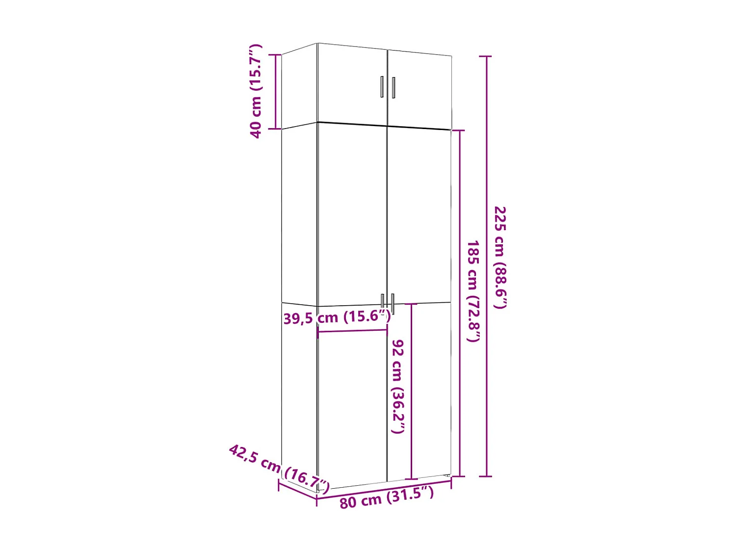 Opbergkast 80x42,5x225 cm bewerkt hout gerookt eikenkleur