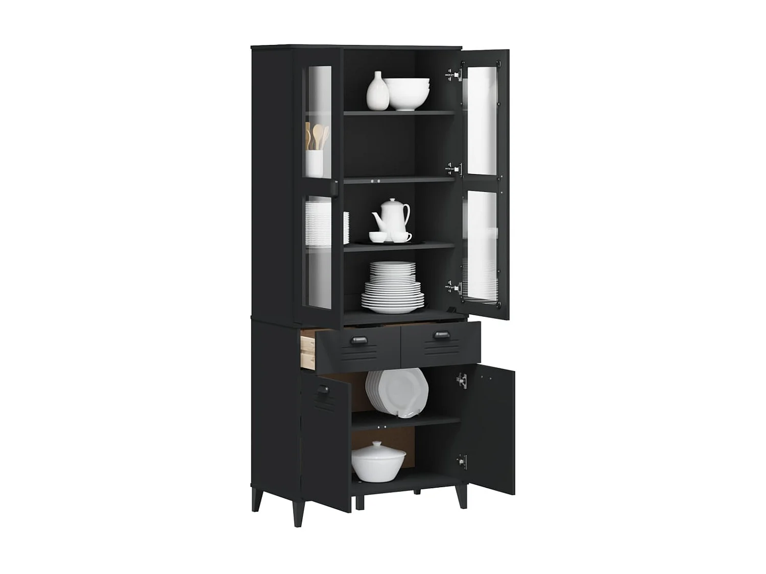 Credenza VIKEN Nera 80x40x190 cm in Legno Massello di Pino