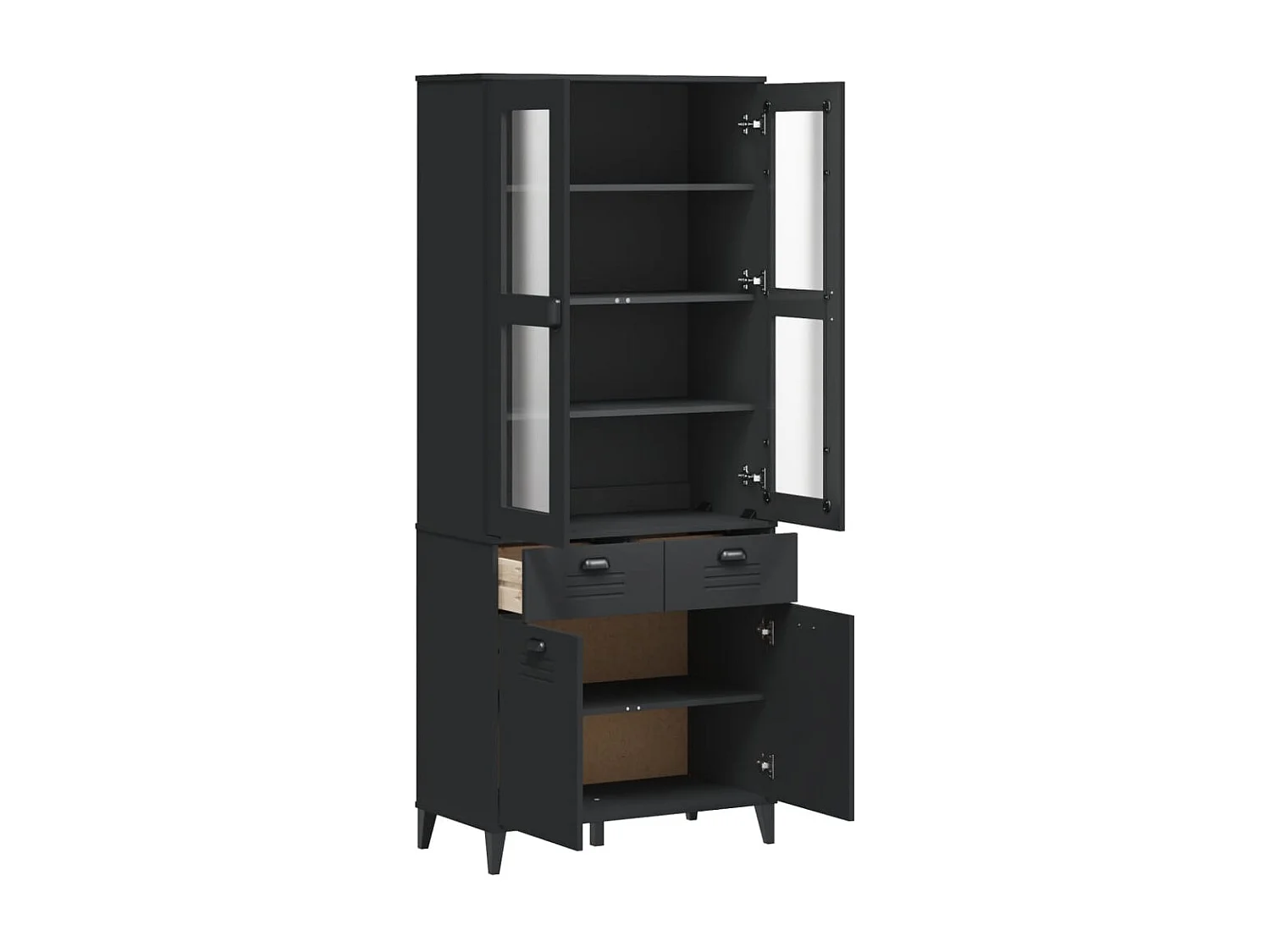 Credenza VIKEN Nera 80x40x190 cm in Legno Massello di Pino