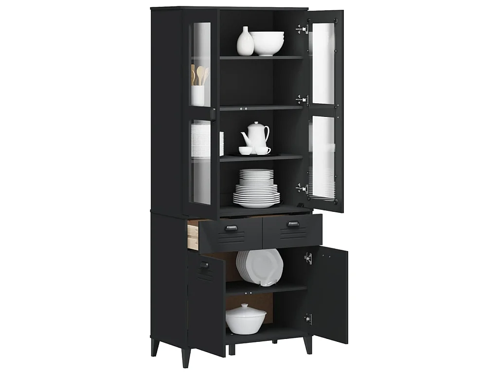 Credenza VIKEN Nera 80x40x190 cm in Legno Massello di Pino