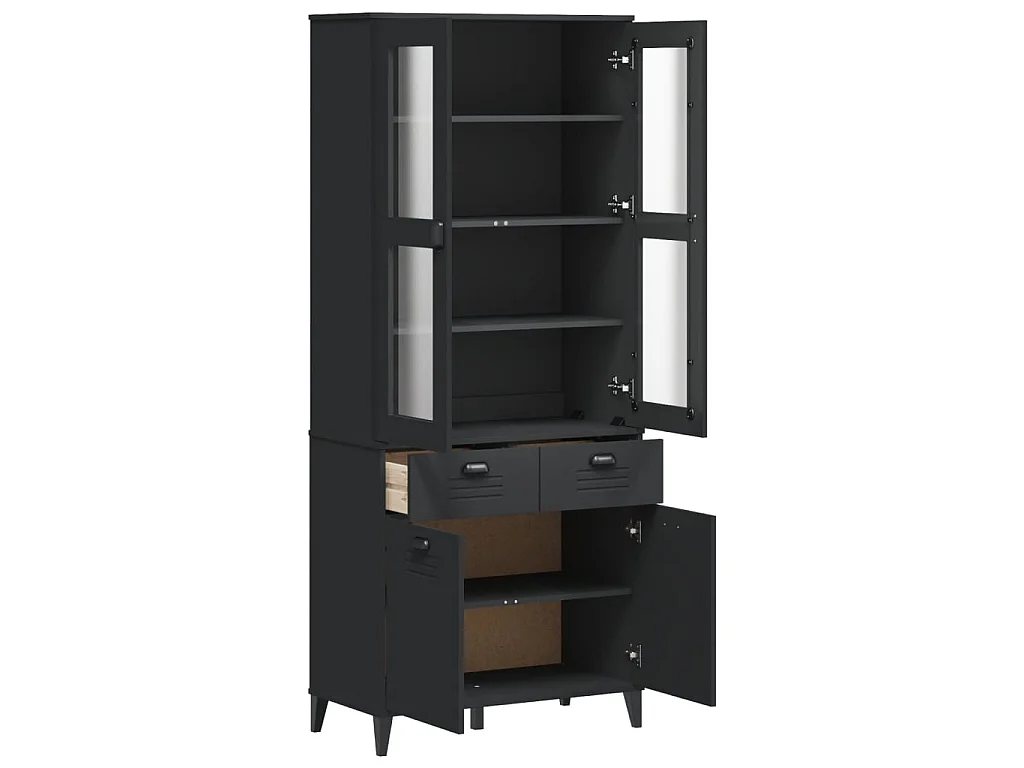 Credenza VIKEN Nera 80x40x190 cm in Legno Massello di Pino