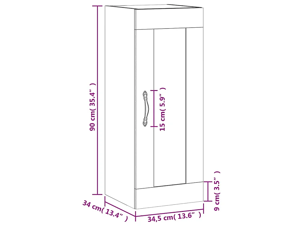 Wandkast 34,5x34x90 cm bewerkt hout grijs sonoma eikenkleurig