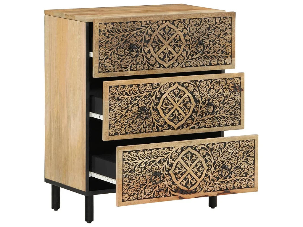 Credenze 3 pz 60x33x75 cm in Legno Massello di Mango