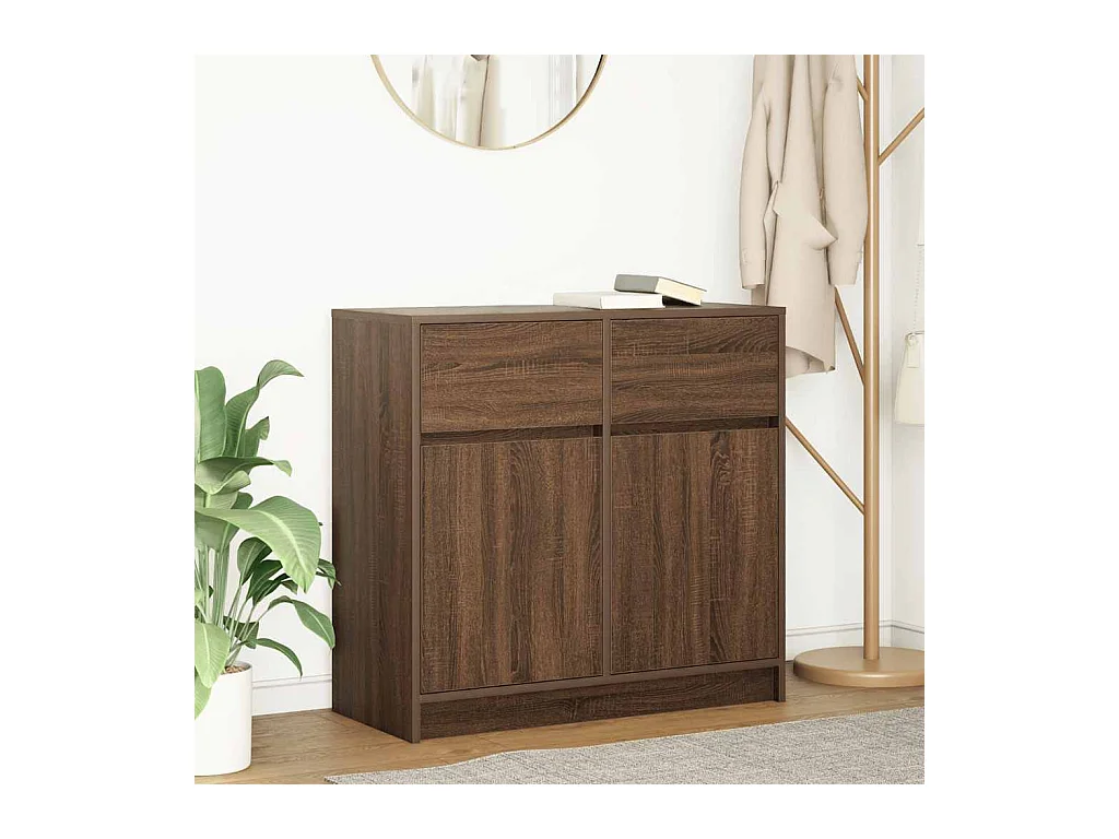 Buffet avec tiroir chêne brun 80x34x76 cm bois d'ingénierie