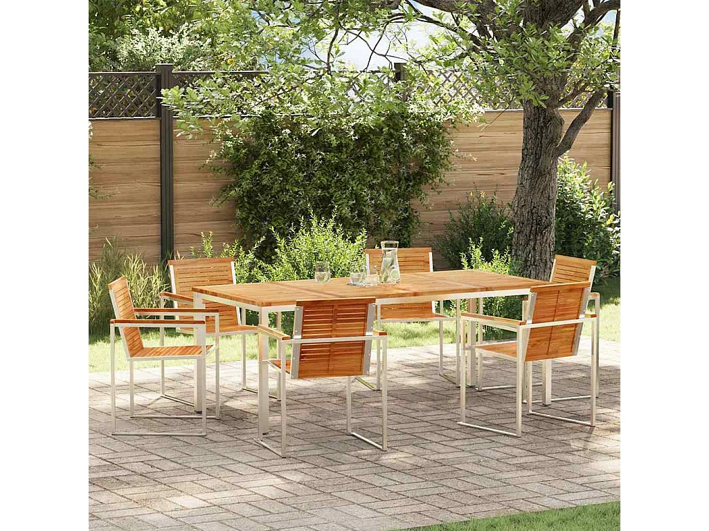 Tuin eettafelset 7 pcs Massief Teakhout en RVS