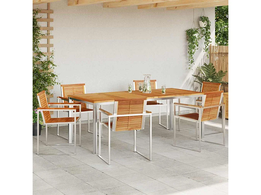 Tuin eettafelset 7 pcs Massief Teakhout en RVS
