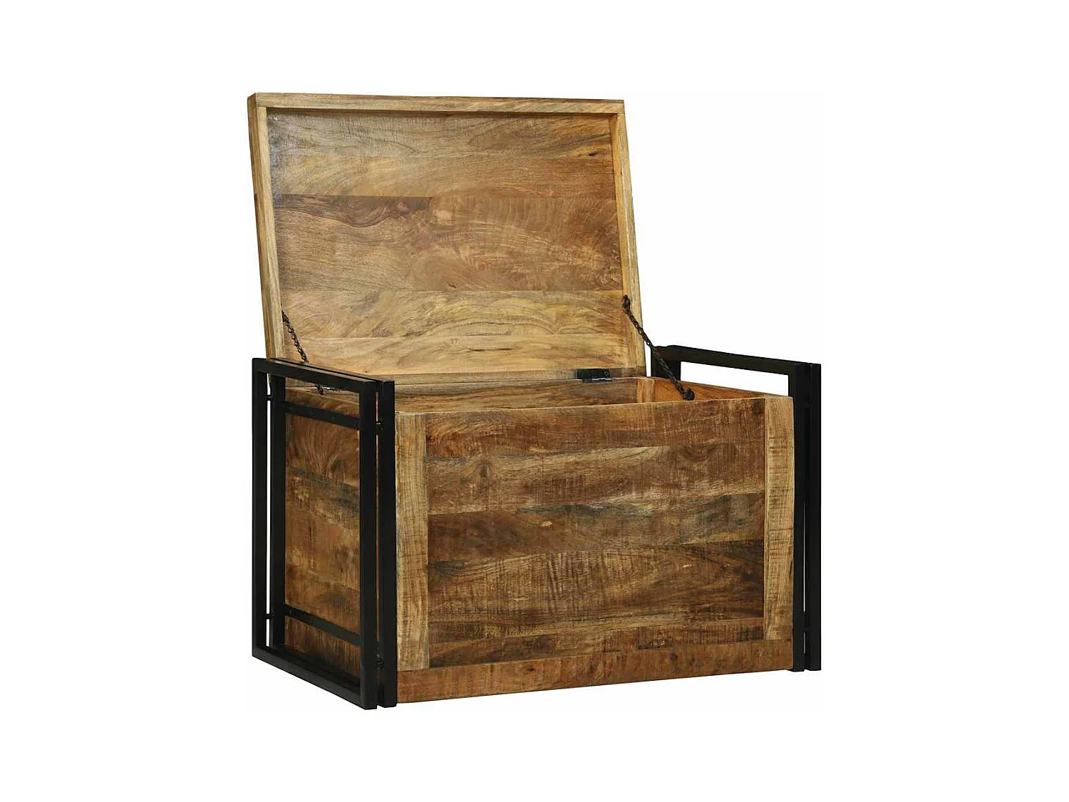 Boîte de Rangement 80 x 50 x 50 cm Bois de mangue brut et métal